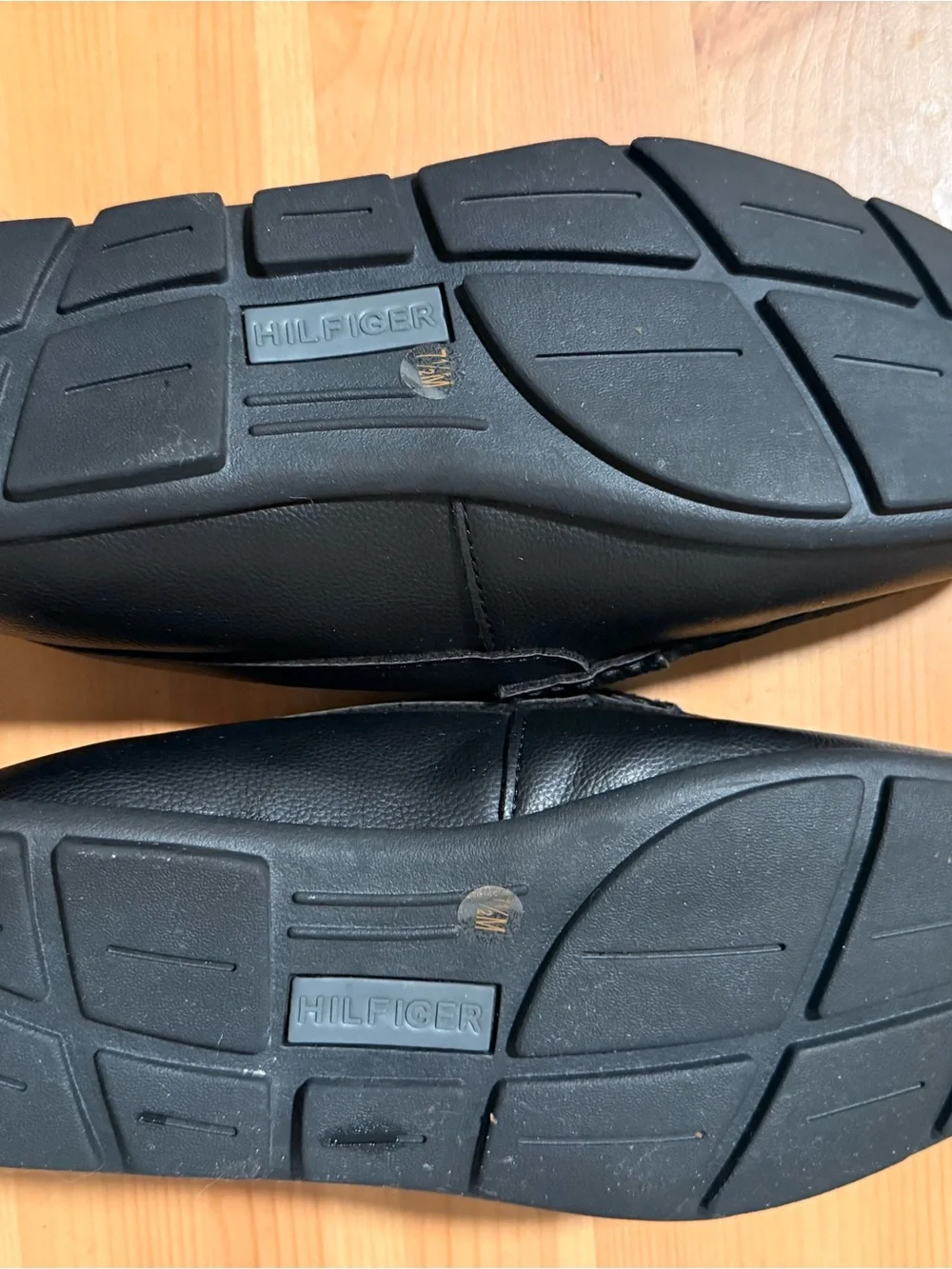 Tommy Hilfiger Black Faux Le Loafers with Red-White-Blue Ribbon and Gold Buckle